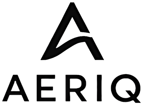 Black logo of AERIQ on a white background